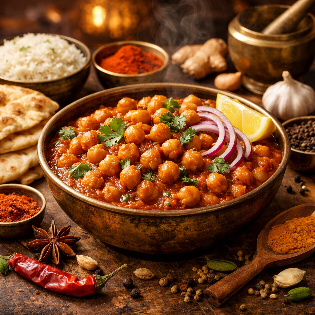 Traditional chana masala recipe made with home-style Indian cooking methods