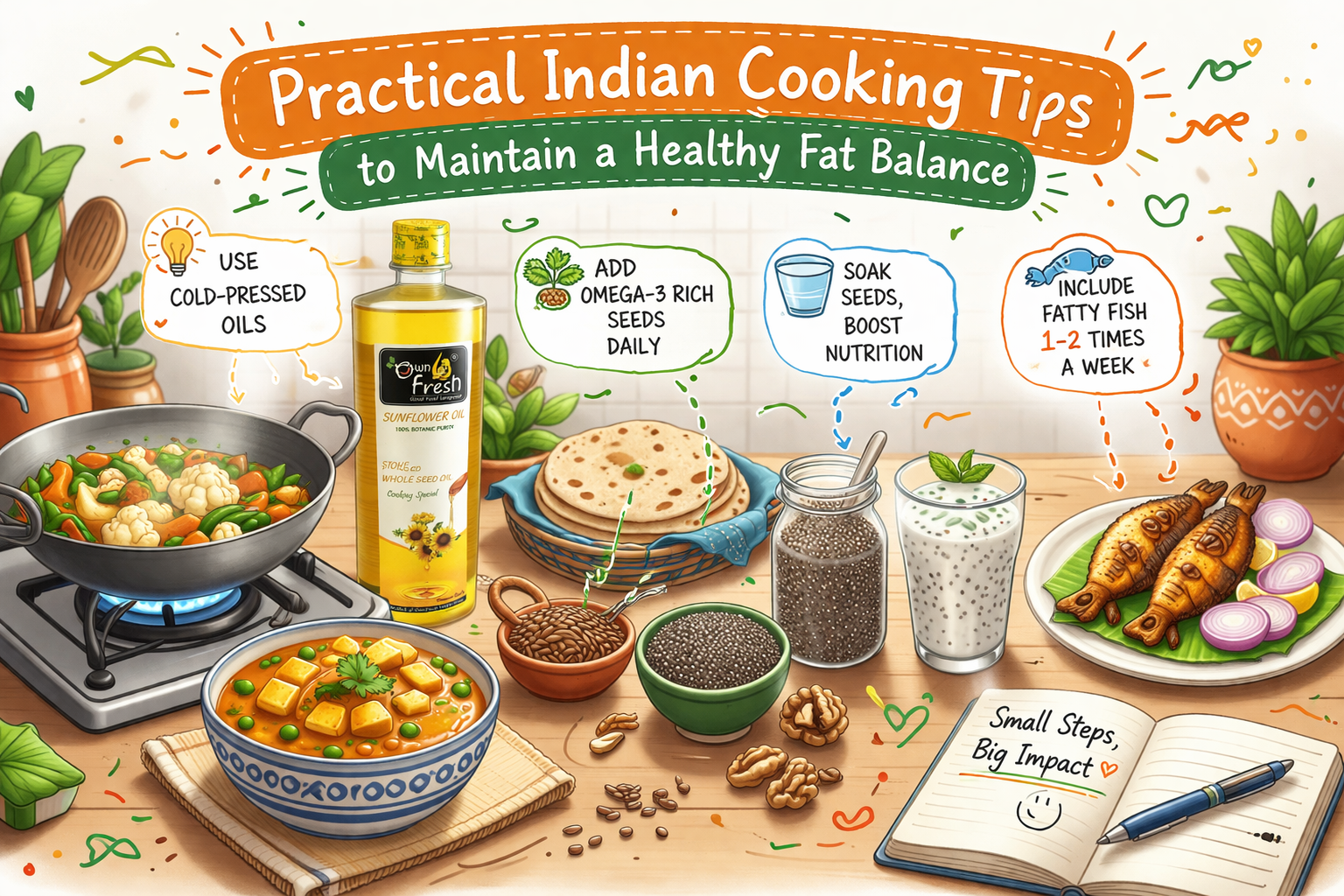 Omega-3 and omega-6 in cooking oils for healthier Indian cooking