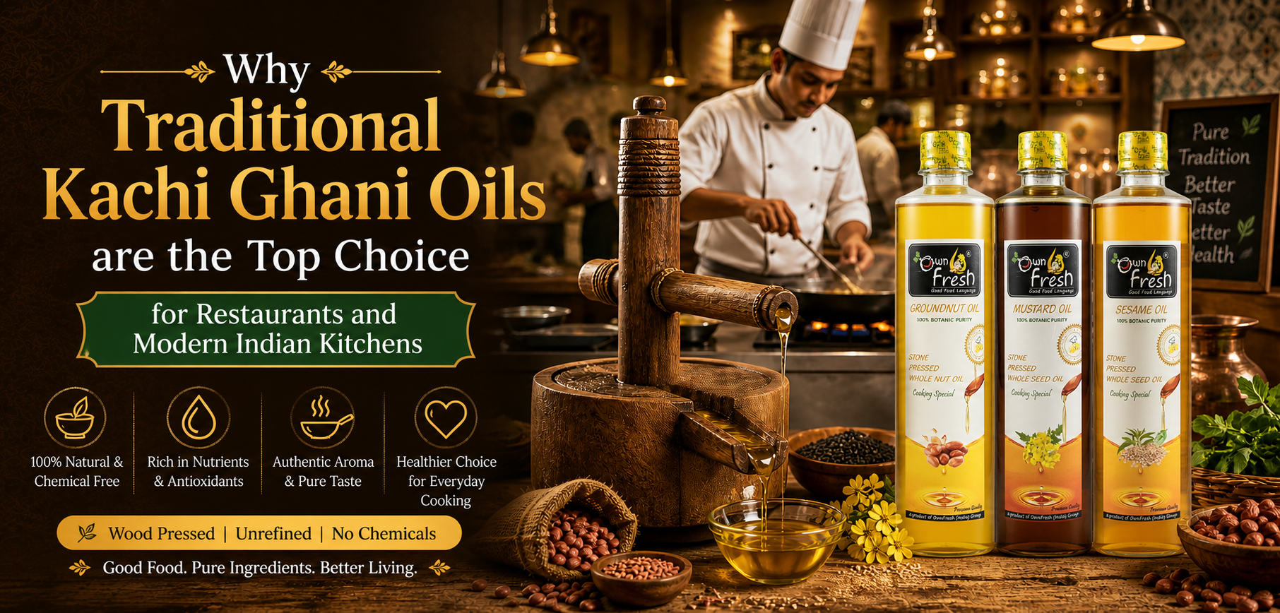 Traditional kachi ghani oils are the top choice for restaurants and modern Indian kitchens